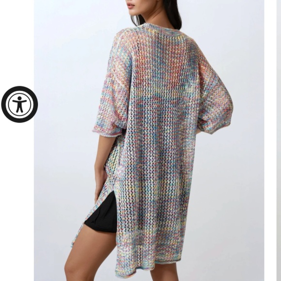 NWT KATE HEWKO Multicolour Crochet Sheer Tee with Side Slits- One Size Fits Most - Picture 5 of 16